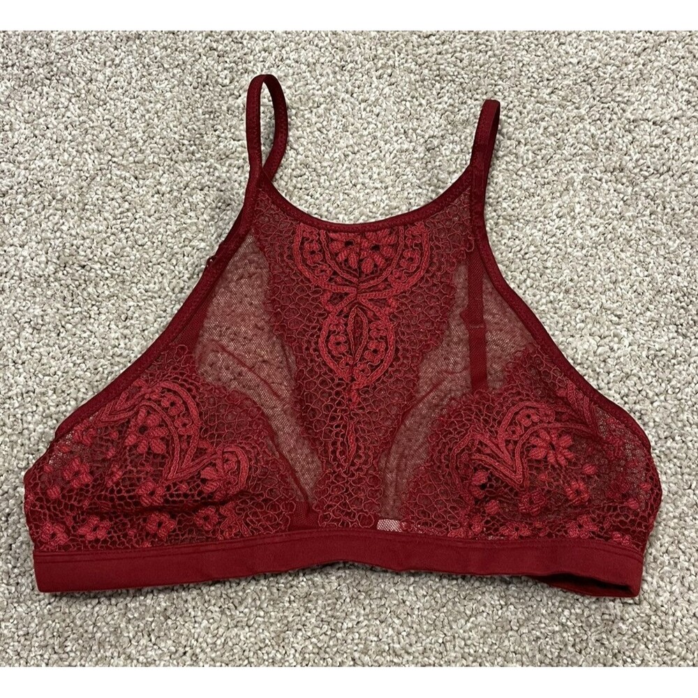 Victorias Secret Lace Halter Bralette Bra Size Small Dark Red Body By Victoria - Picture 1 of 5